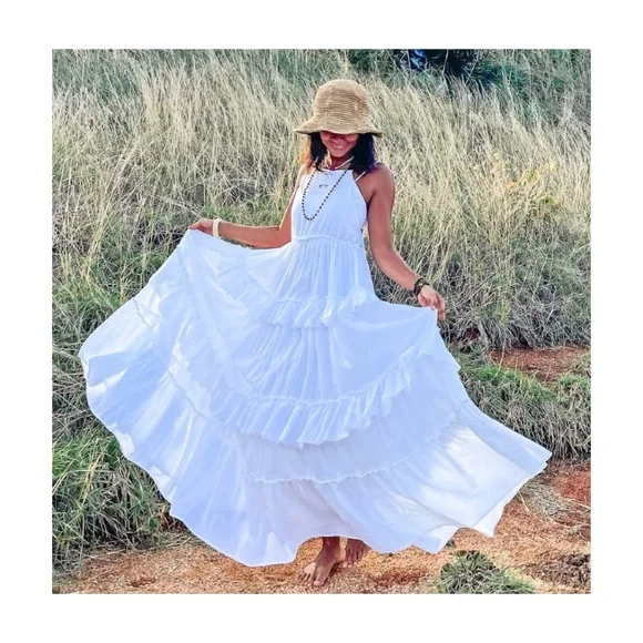 CREAM MAXI BOHO RUFFLE DRESS - Picture 7 of 12